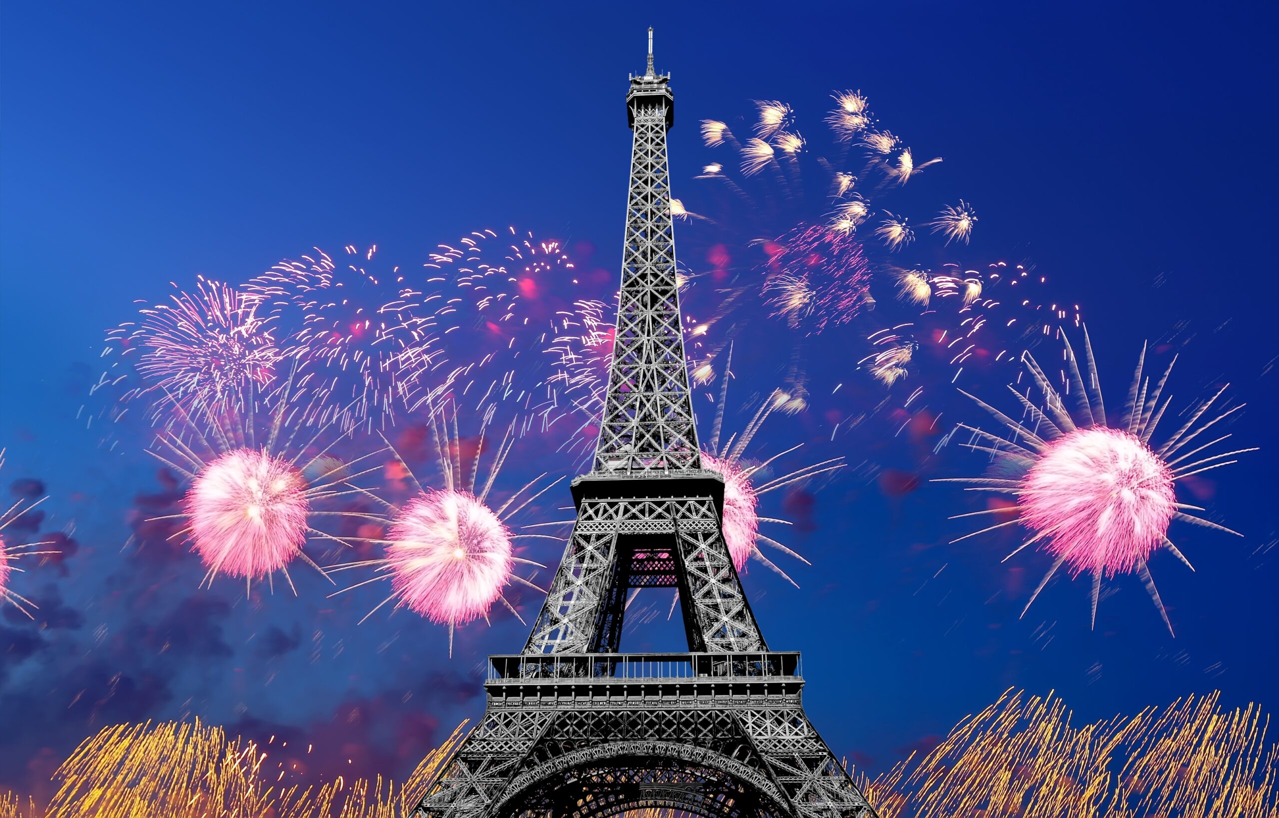 Fireworks over the Eiffel Tower in Paris