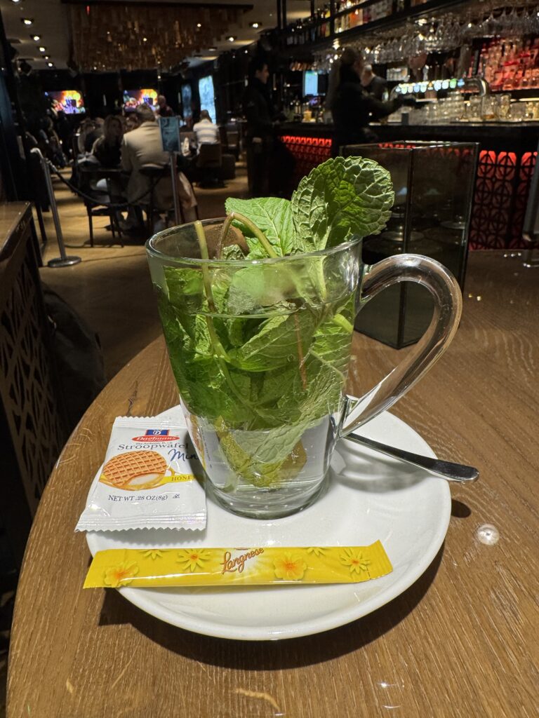 Fresh Mint Tea served in a glass mug with honey