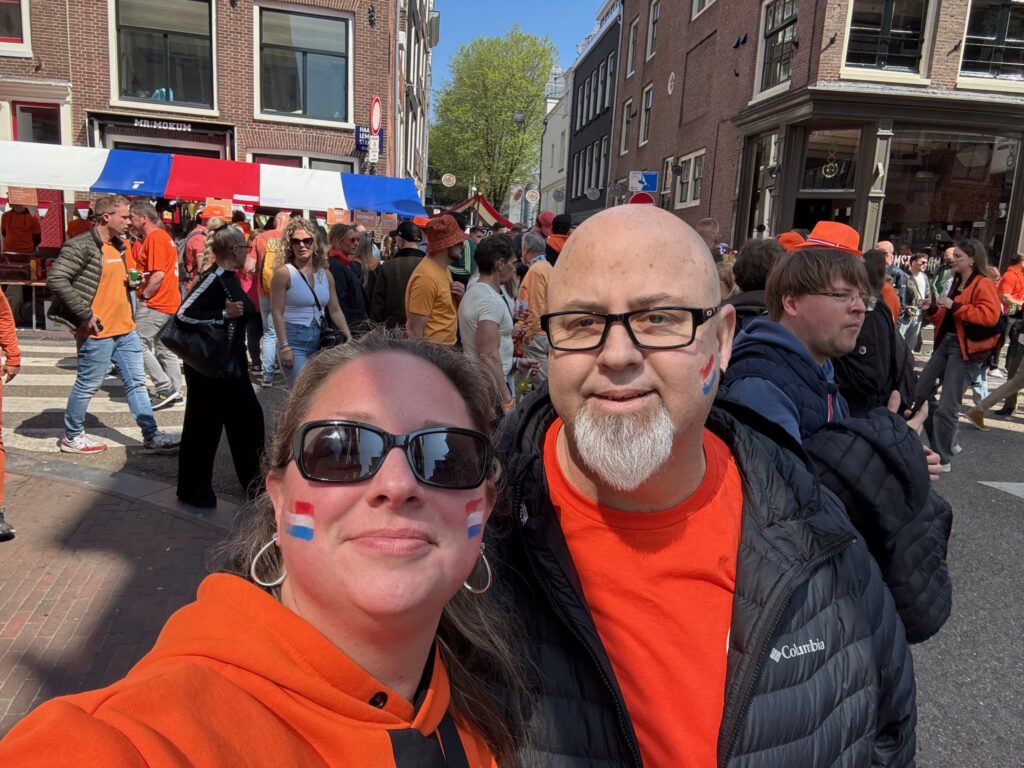 Ken & Laura loving King's Day in Amsterdam