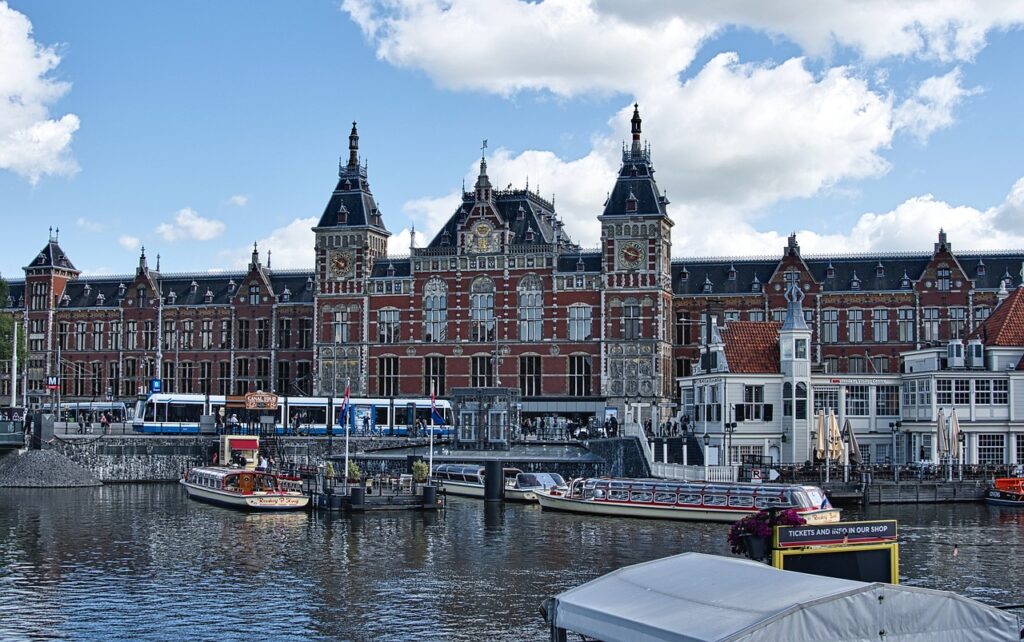Amsterdam Central Station on a sunny day